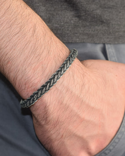 Unisex Geflochtenes Armband 925er Silber Fuchs Quadrat Schwarz