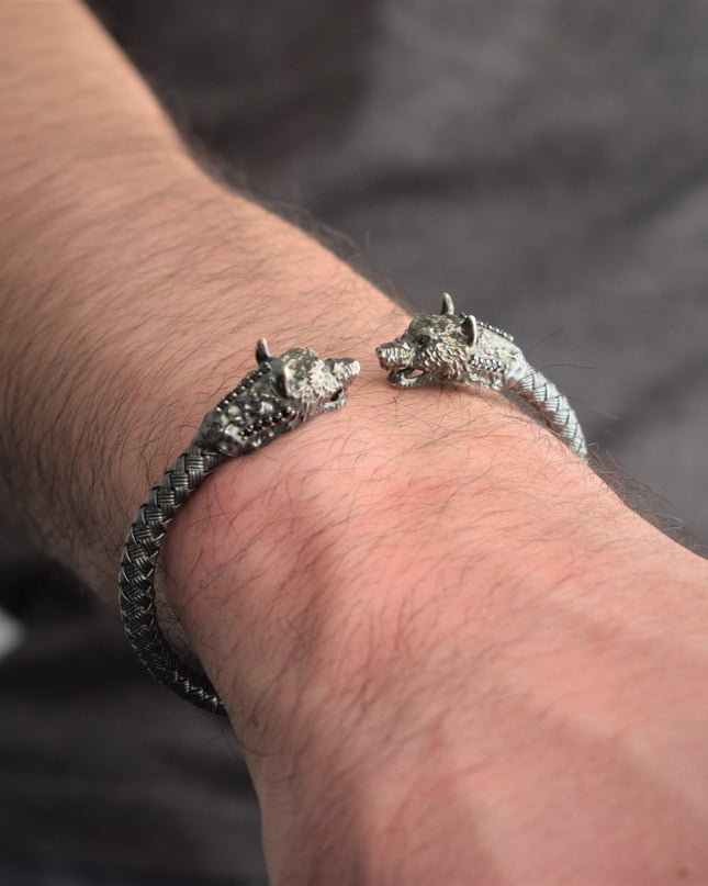 Free Size Geflochtenes Armband 925 Silber Schwarz