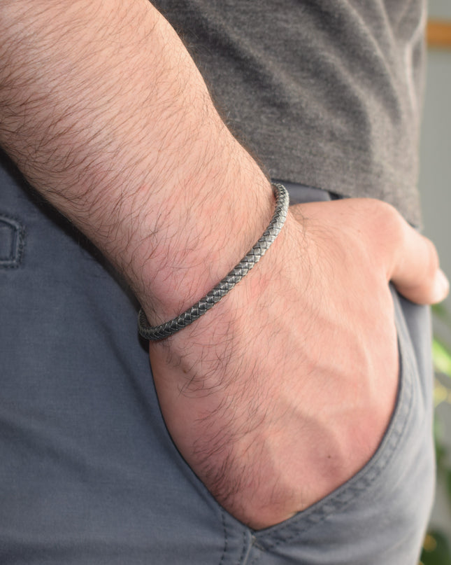 Löwe Geflochtenes Armband 925 Silber Schwarz
