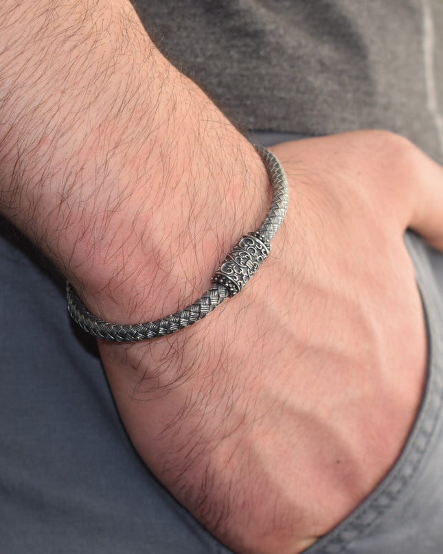 Geflochtenes Armband 925 Silber Schwarz