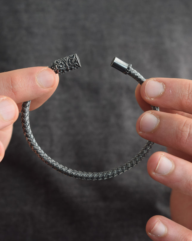 Löwe Geflochtenes Armband 925 Silber Schwarz