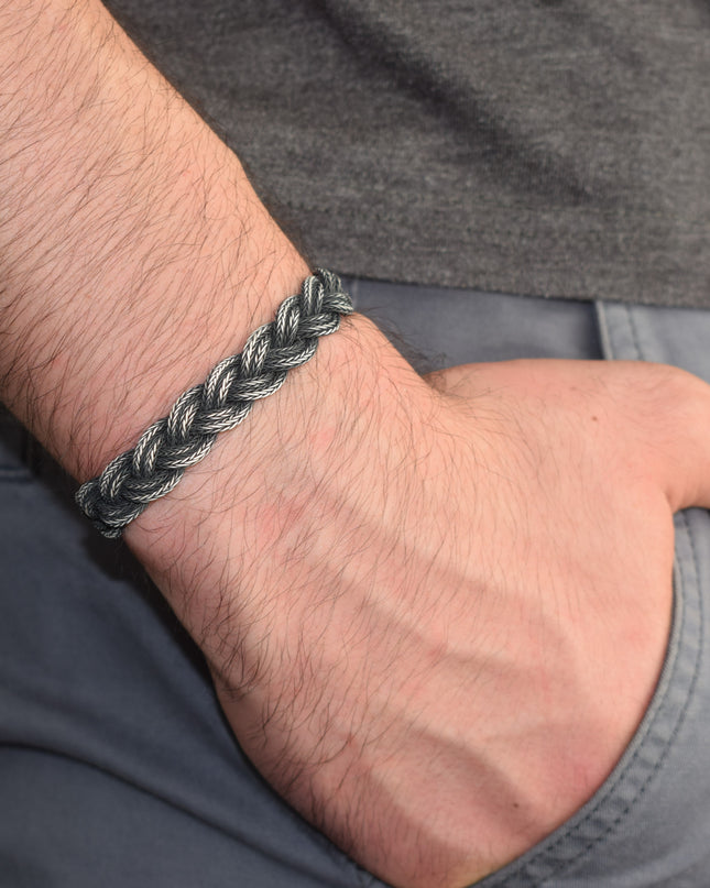 Unisex Geflochtenes Armband 925er Silber Fuchs Schwarz