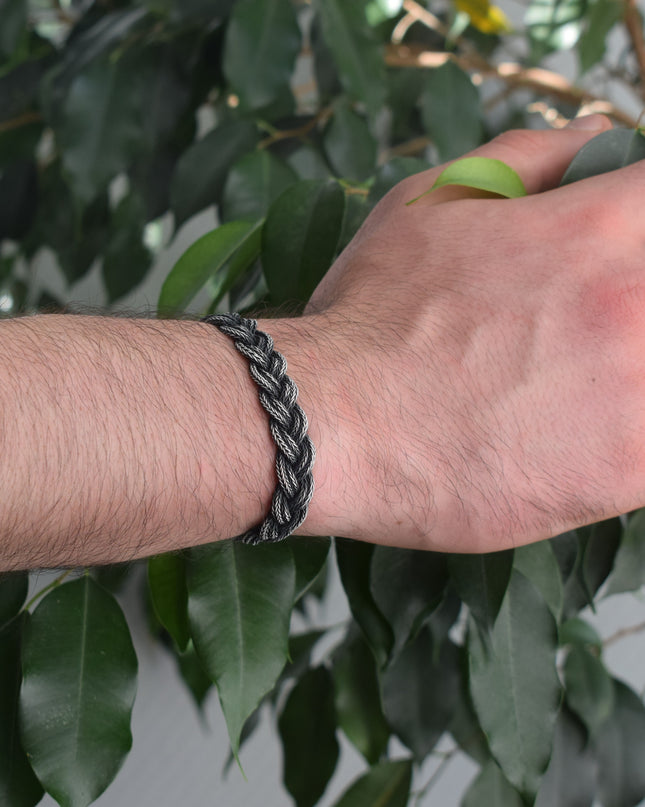 Unisex Geflochtenes Armband 925er Silber Fuchs Schwarz