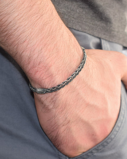 Unisex Geflochtenes Armband 925er Silber Eleganz Schwarz