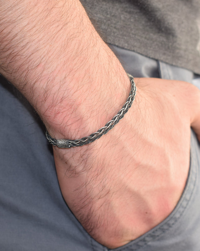Unisex Geflochtenes Armband 925er Silber Eleganz Schwarz