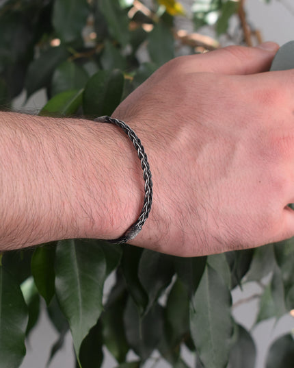Unisex Geflochtenes Armband 925er Silber Eleganz Schwarz