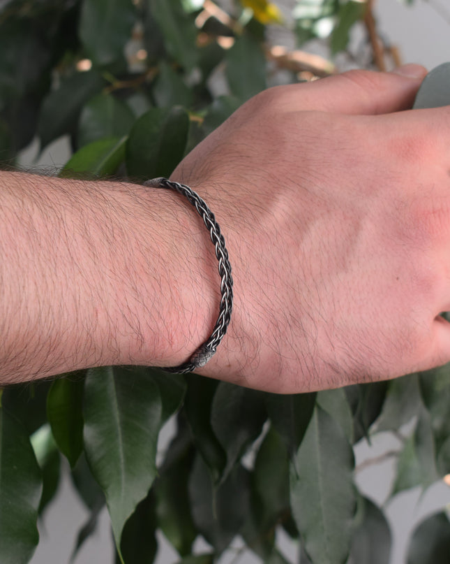 Unisex Geflochtenes Armband 925er Silber Eleganz Schwarz