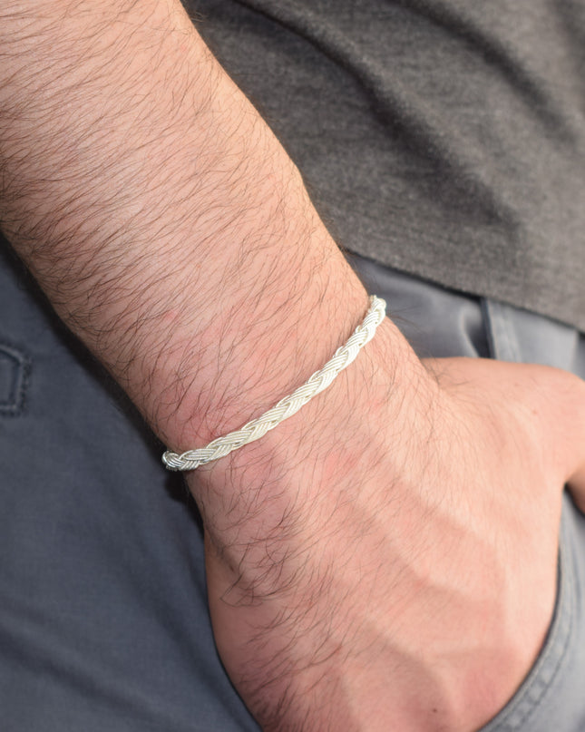 Unisex Geflochtenes Armband 925er Silber Regen Weiß