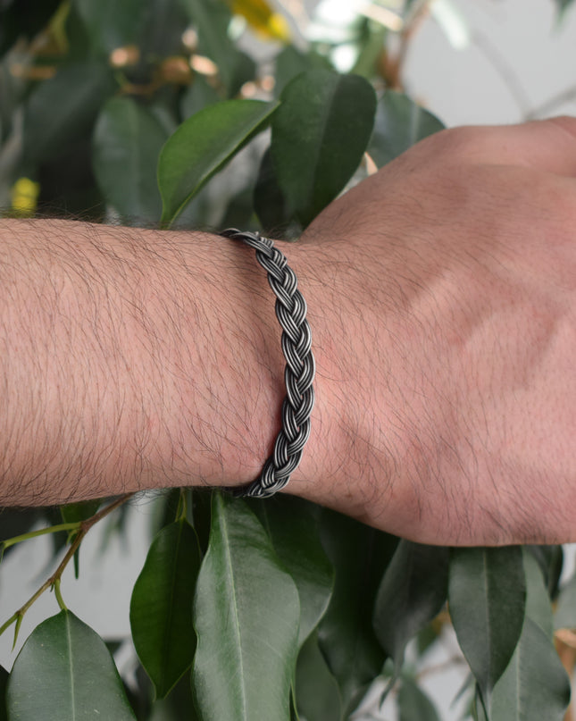 Unisex Geflochtenes Armband 925er Silber Diesseits Schwarz