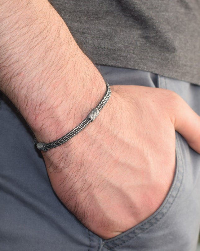 Unisex Geflochtenes Armband 925er Silber Royal Schwarz