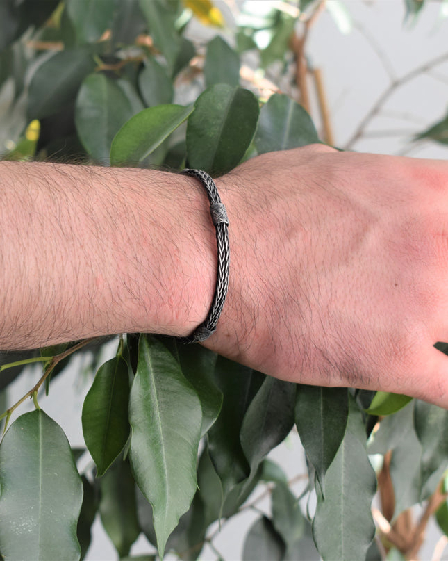 Unisex Geflochtenes Armband 925er Silber Royal Schwarz