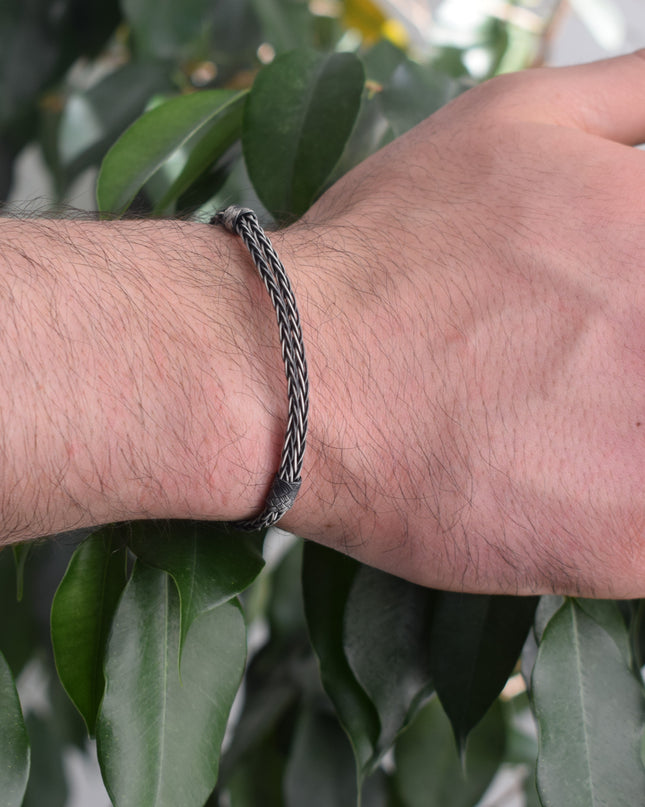 Unisex Geflochtenes Armband 925er Silber Premium Schwarz