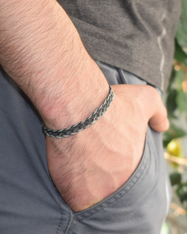 Unisex Geflochtenes Armband 925er Silber Jenseits Schwarz