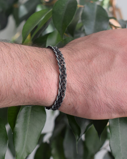 Unisex Geflochtenes Armband 925er Silber Jenseits Schwarz