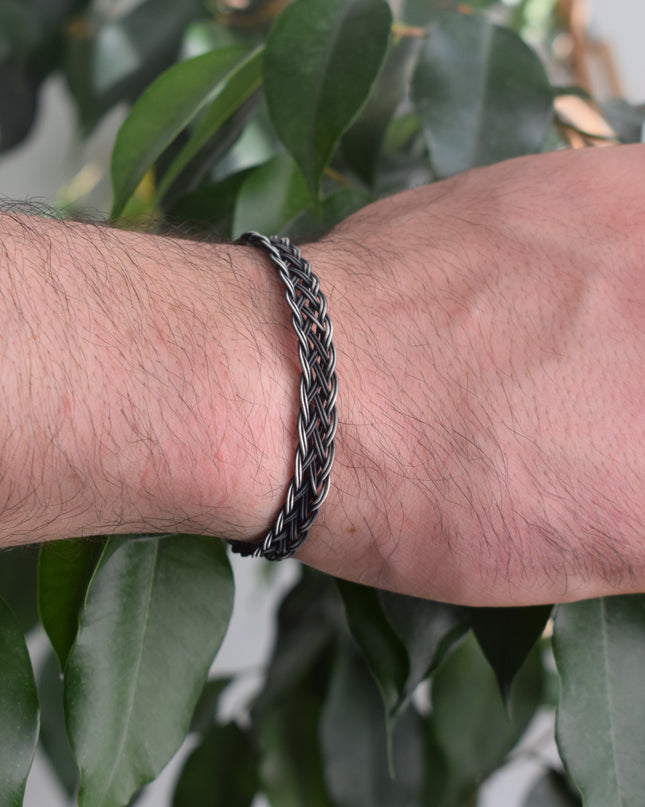 Unisex Geflochtenes Armband 925er Silber Jenseits Schwarz