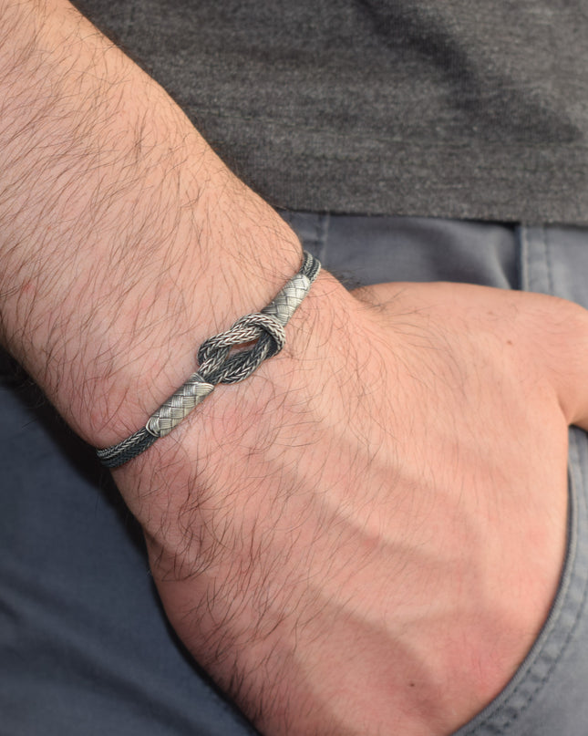 Unisex  Geflochtenes Armband 925er Silber Sailor Schwarz
