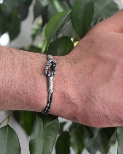 Unisex  Geflochtenes Armband 925er Silber Sailor Schwarz