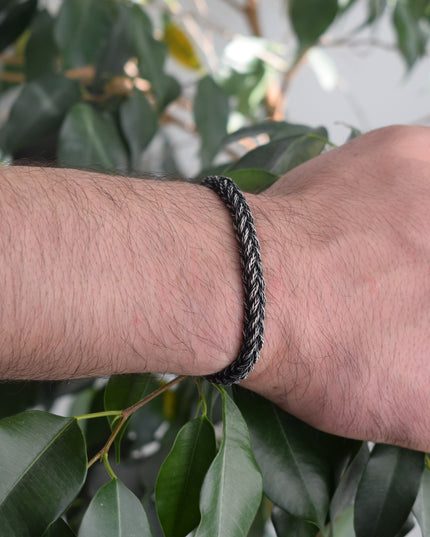 Unisex Geflochtenes Armband 925er Silber Fuchs Quadrat Schwarz