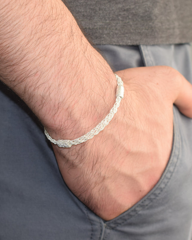 Unisex Geflochtenes Armband 925er Silber Love Weiß