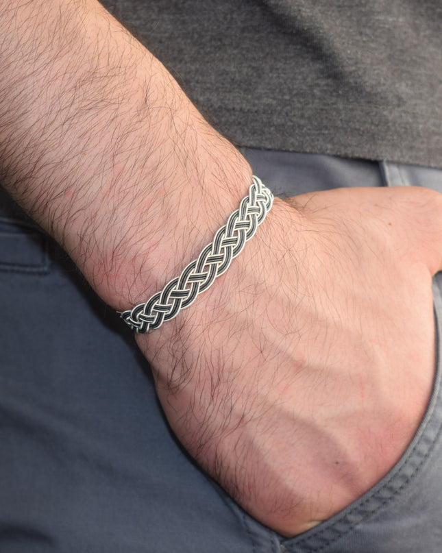 Unisex Geflochtenes Armband 925er Silber Draht Grau