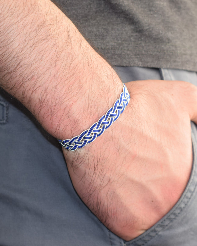 Unisex Geflochtenes Armband 925er Silber Draht Blau