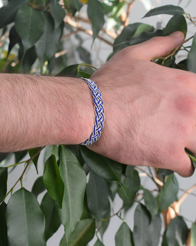 Unisex Geflochtenes Armband 925er Silber Draht Blau