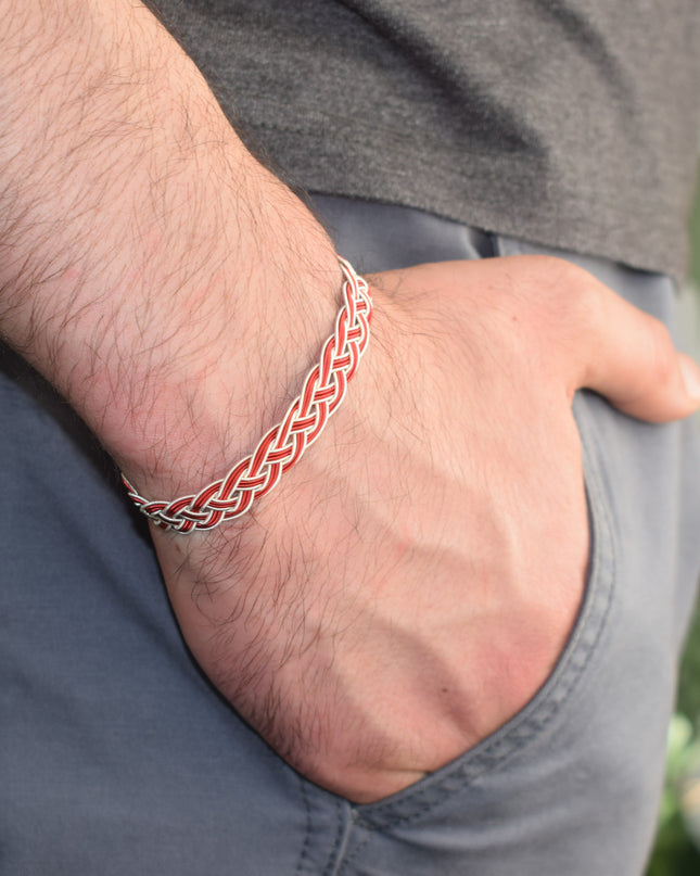 Unisex Geflochtenes Armband 925er Silber Draht Rot