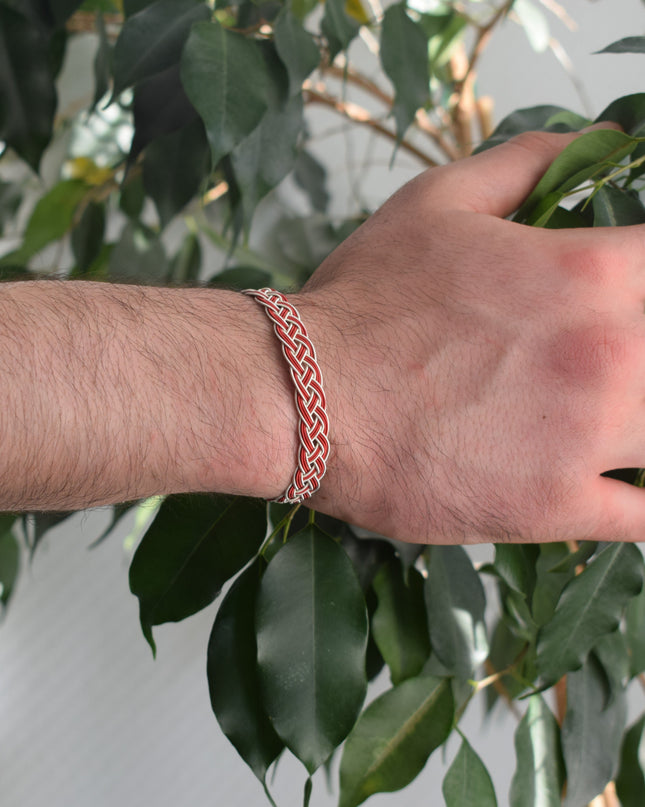 Unisex Geflochtenes Armband 925er Silber Draht Rot