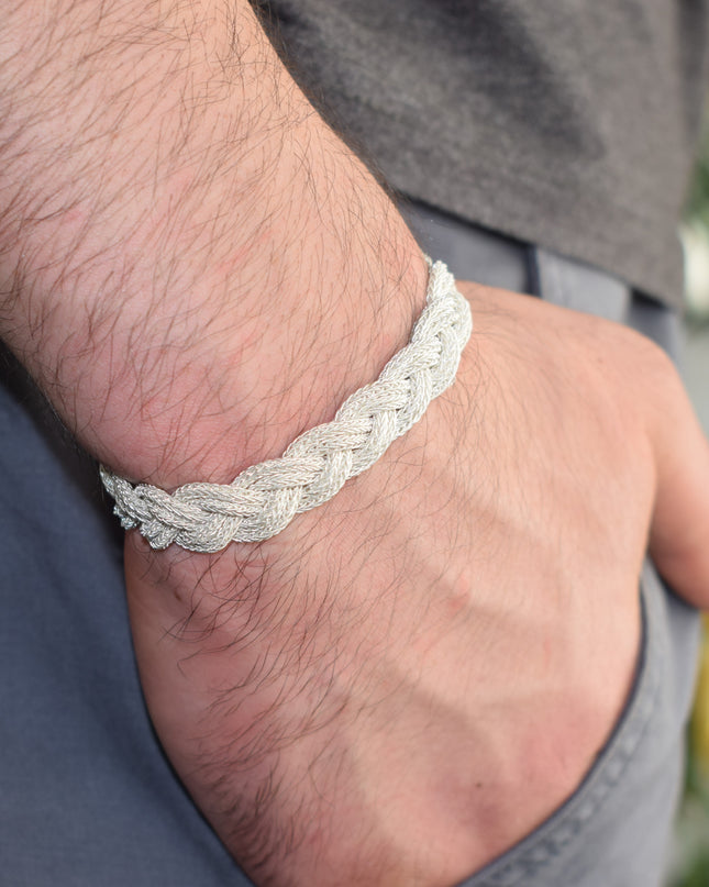 Unisex Geflochtenes Armband 925er Silber Fuchs Weiß