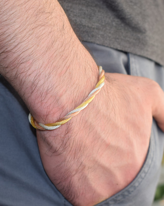 Schönheit Geflochtenes Armband 925er Silber Gelb Weiß Rosa