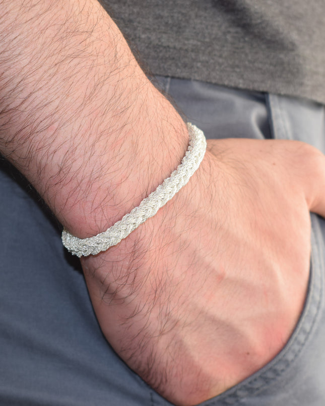 Unisex Geflochtenes Armband 925er Silber Fuchs Quadrat Weiß
