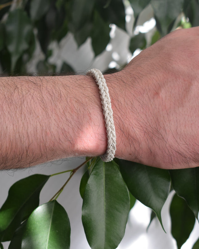 Unisex Geflochtenes Armband 925er Silber Fuchs Quadrat Weiß