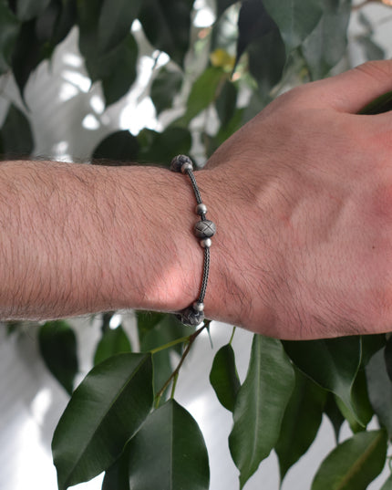 Perlen Unisex  Geflochtenes Armband 925er Silber Schwarz
