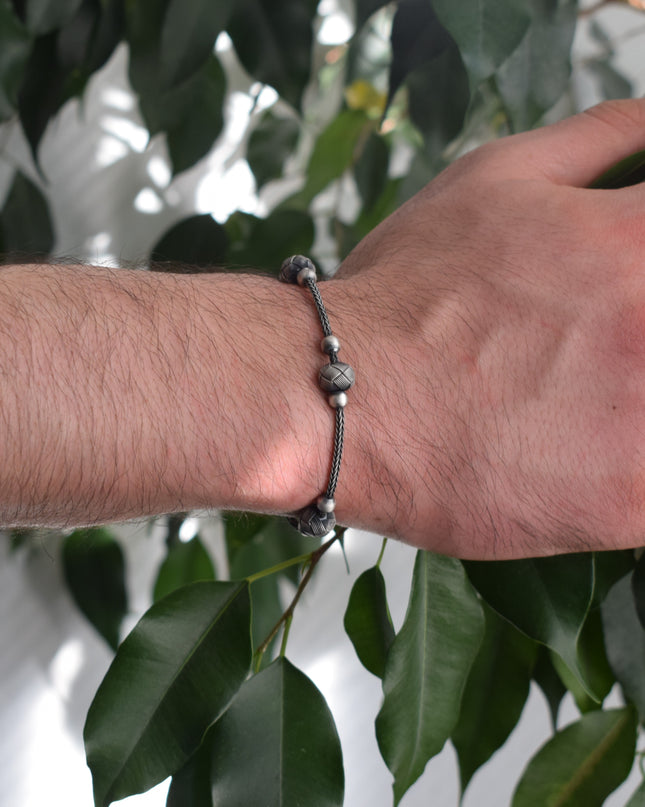 Perlen Unisex  Geflochtenes Armband 925er Silber Schwarz