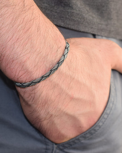 Unisex Geflochtenes Armband 925er Silber Regen Schwarz