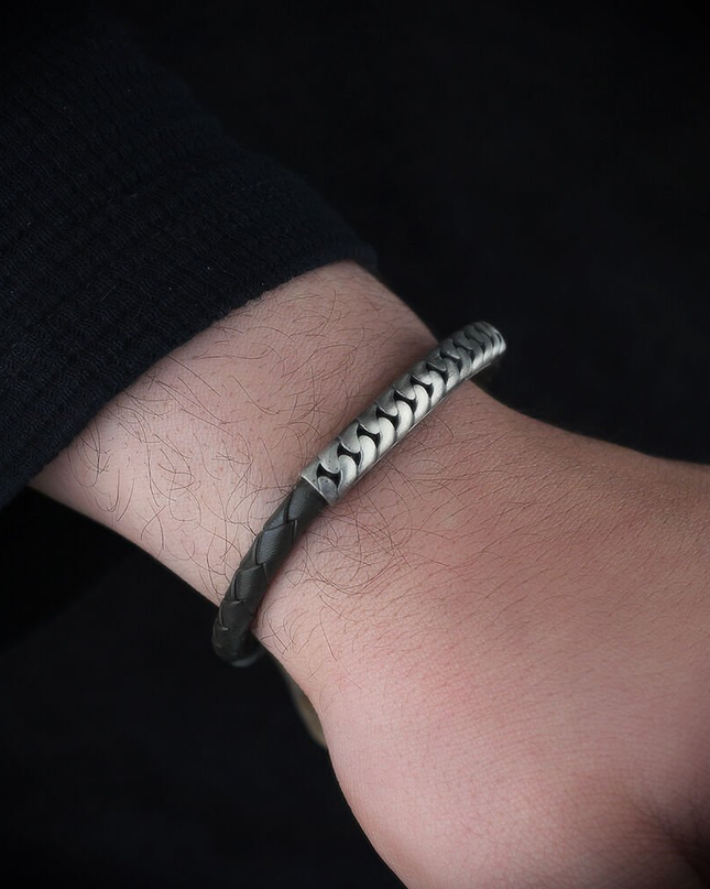 Leder Silber Armband