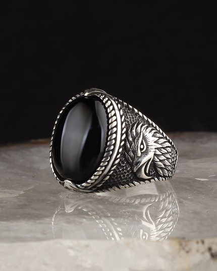 925 Silber Ring Onyx Adler
