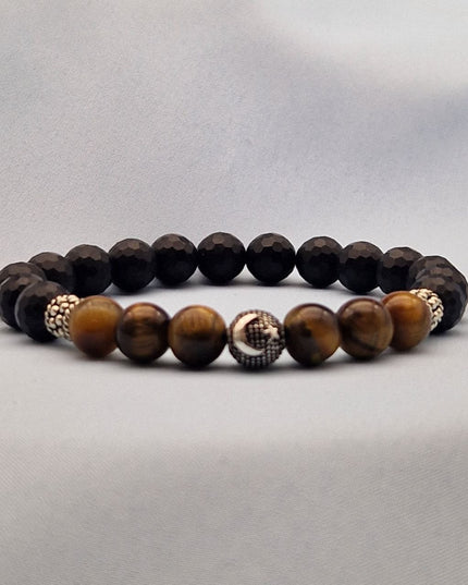 Silbernes Stern- und Halbmond-Natursteinarmband, Perlenarmband