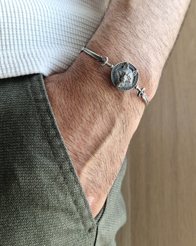 Herren Wolf Freesize Armband Bangle