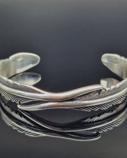 925 Silber Unisex Handgemachter federförmiger Armreif Bangle