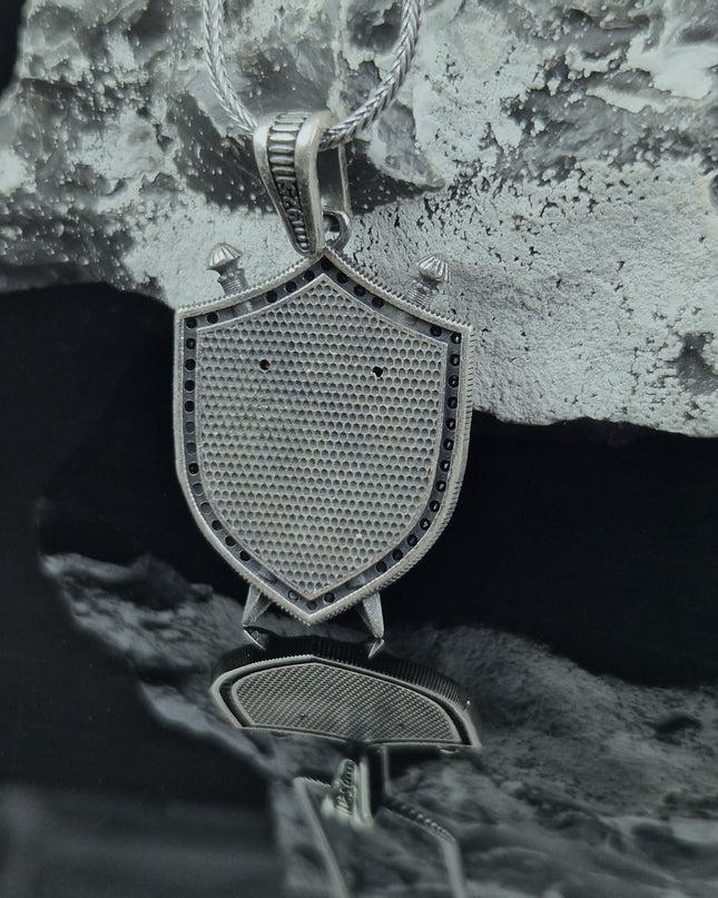 Doppelschwert Schild Halskette 925 Sterling Silber mit Zirkon