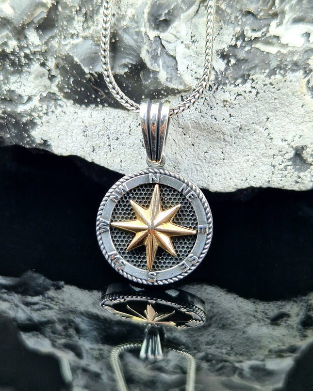 Kompass Halskette 925 Sterling Silber mit Zirkon