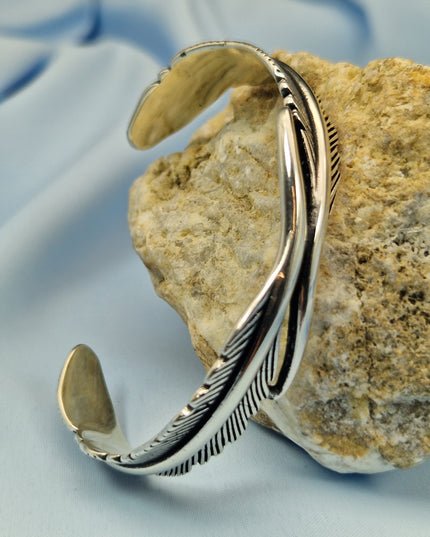 925 Silber Unisex Handgemachter federförmiger Armreif Bangle