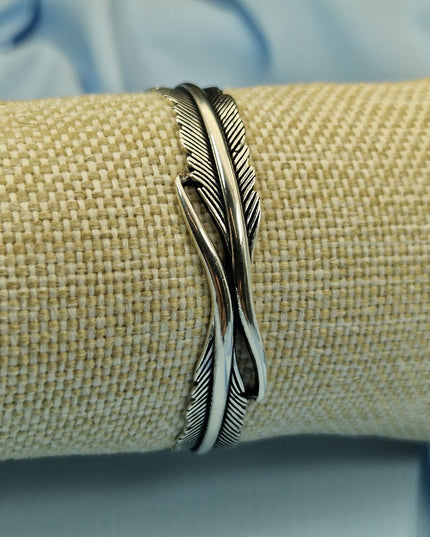 925 Silber Unisex Handgemachter federförmiger Armreif Bangle