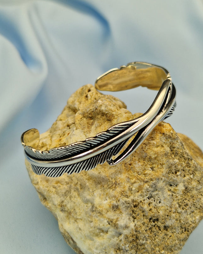 925 Silber Unisex Handgemachter federförmiger Armreif Bangle