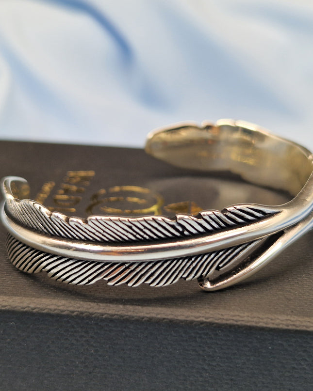 925 Silber Unisex Handgemachter federförmiger Armreif Bangle