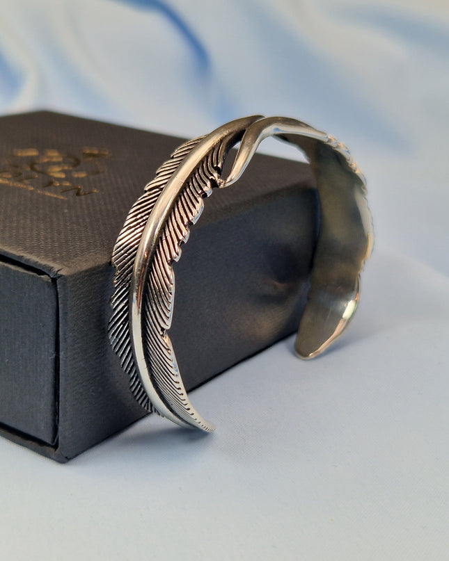 925 Silber Unisex Handgemachter federförmiger Armreif Bangle
