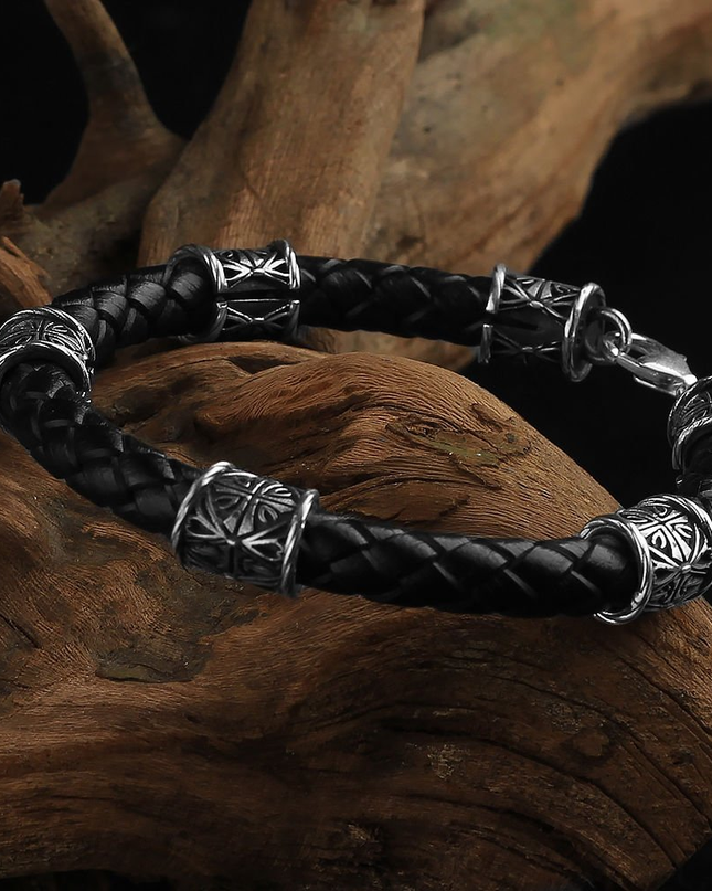 Leder Silber Armband