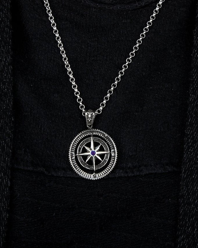 Kompass Halskette 925 Sterling Silber