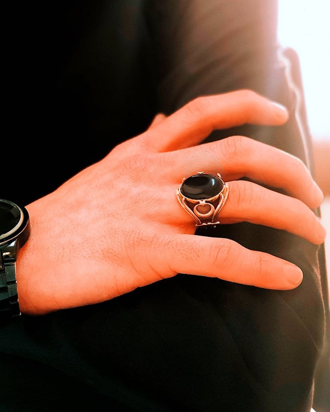 925 Silber Herrenring ayyildiz Onyx Türkische Flagge